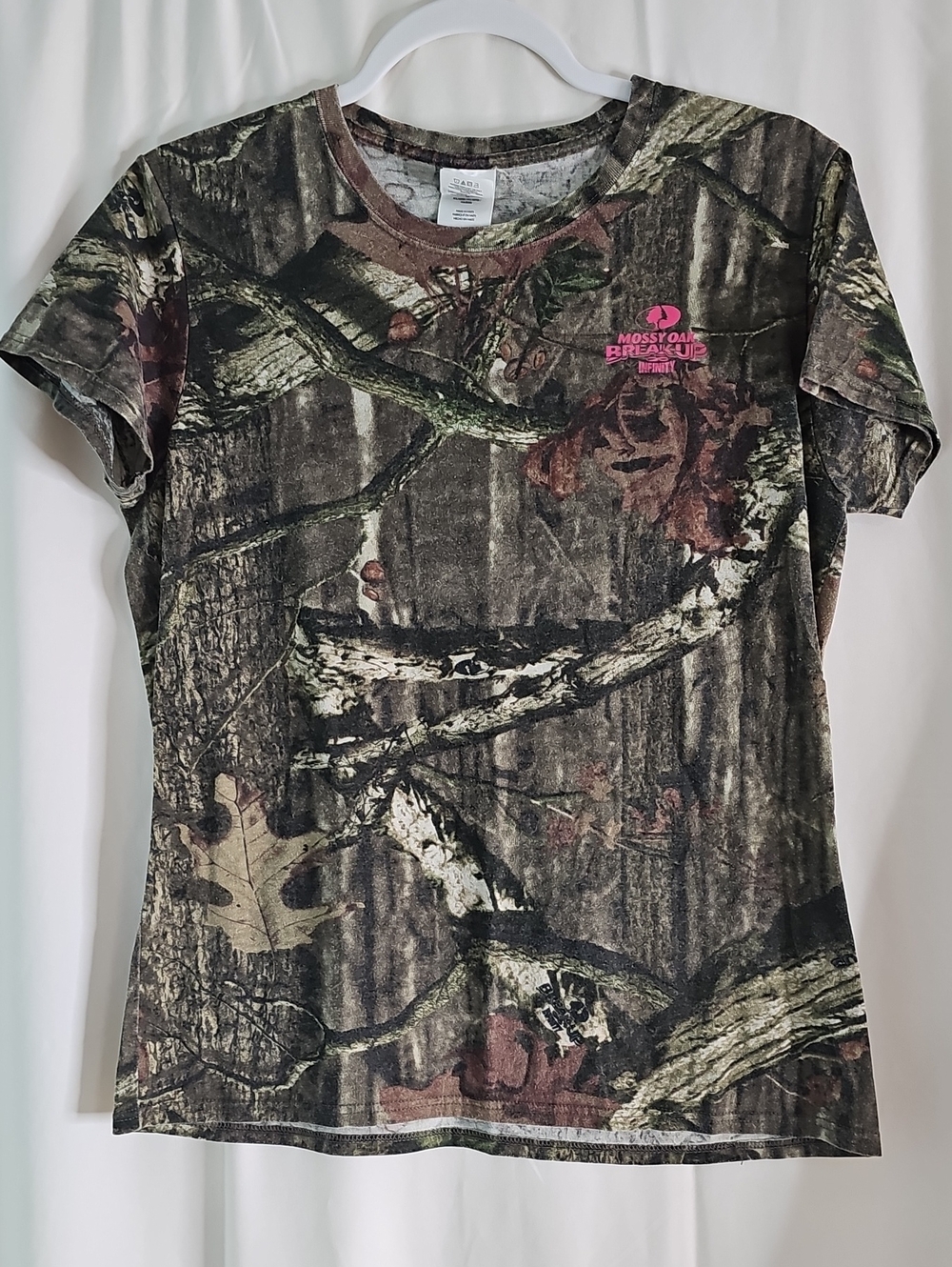 Mossy Oak Break-Up Camo Tee — Brown, Green, Pink Logo